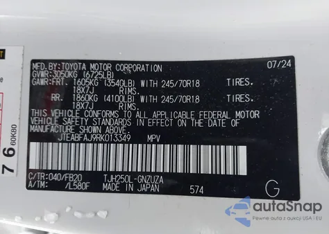 2024 Toyota Land Cruiser 1958 из США, поврежденный, VIN JTEABFAJ9RK013349